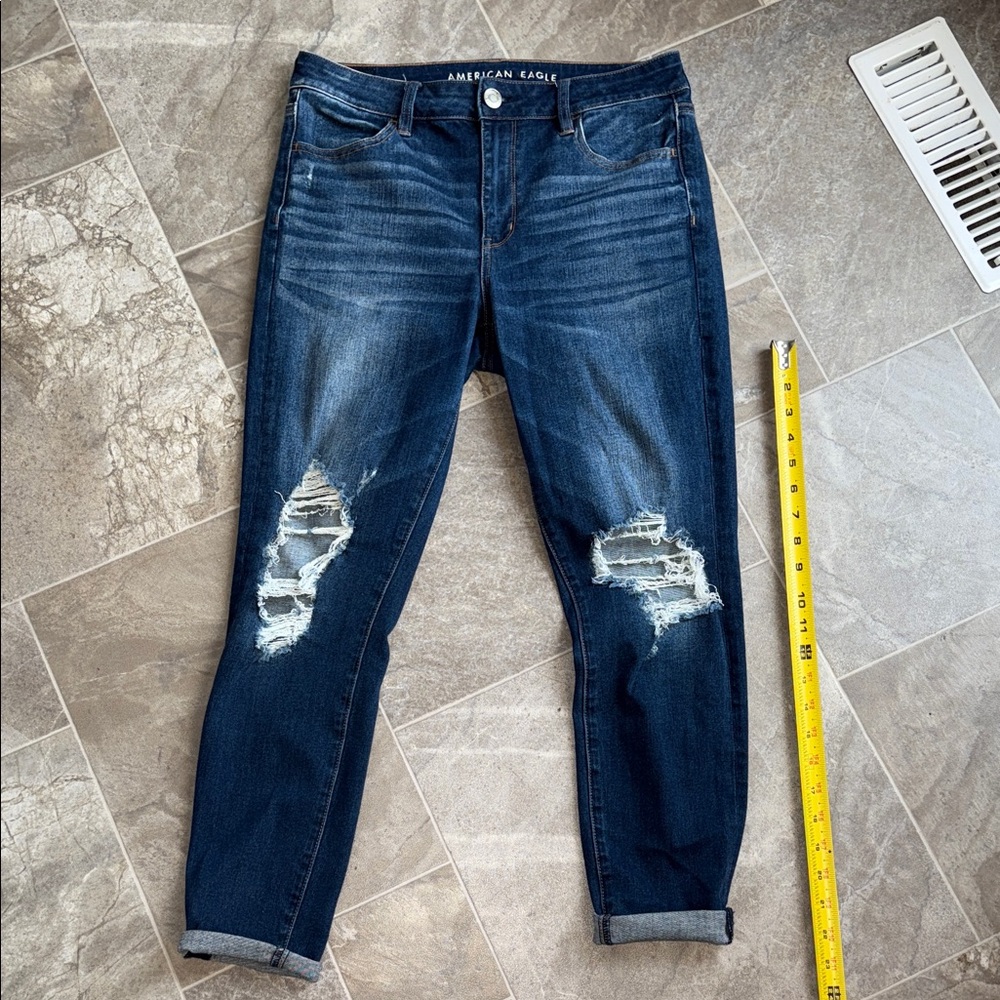 American Eagle Outfitters Women's Dark Blue Distressed skinny Jeans 10 like new